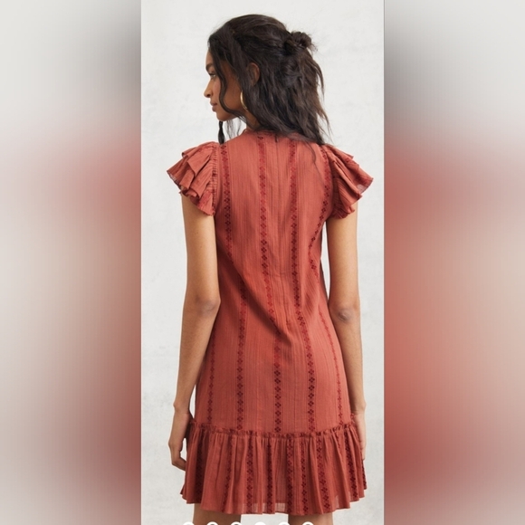 Lesly Ruffled Mini Dress by anthropology Womens Size Xs Rust Brown - Picture 4 of 10